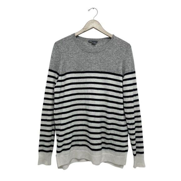 Vince Breton Striped 100% Cashmere Colorblock Stripe Pullover Sweater Women’s L - Picture 2 of 9